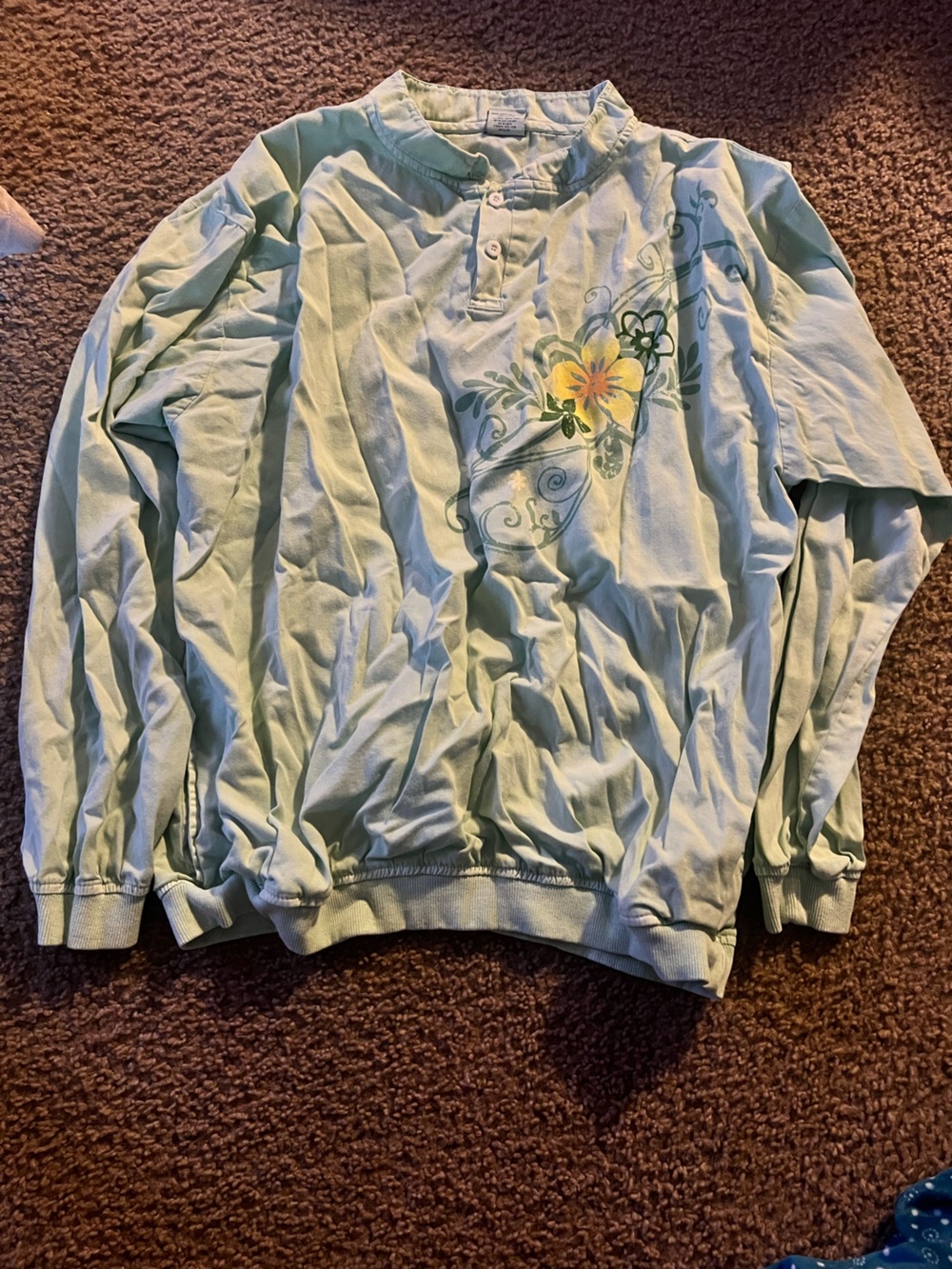 Light Green Floral Henley top- Unbranded